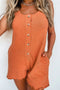 Grapefruit Orange U Neck Button Front Sleeveless Romper